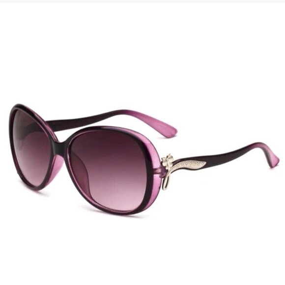 Purple Oversized Sunglasses Silver Butterfly Detail on Sides New in Case main image 7